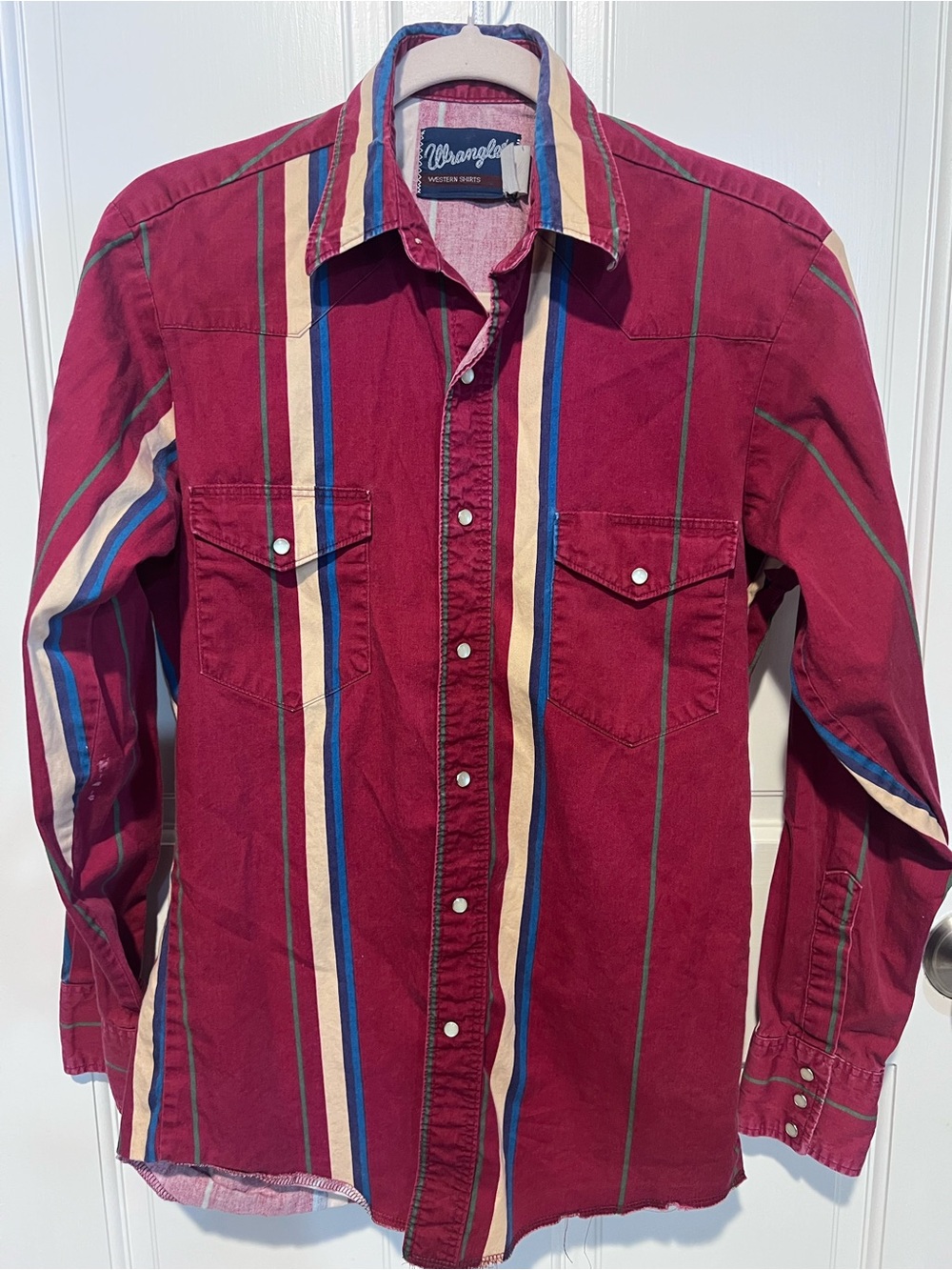 Vintage Wrangler Red and Cream Striped Western Shirt